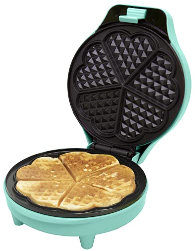 Bestron Waffeleisen für klassische Herzwaffeln, Waffelmaker mit Antihaftbeschichtung für Waffeln in Herzform, Retro Design, 700 Watt, Farbe: Mint