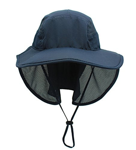 gg st Sonnenhut Herren Damen UPF 50+ Outdoor UV Summer Cap mit Nackenschutz Hiking Fischerhut Strand Faltbar Safari Buschhüte Mesh Hat, Dunkelblau