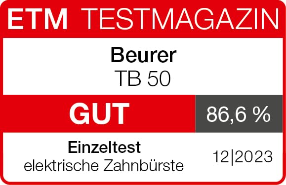 Beurer TB 50 Elektrische Zahnbürste, 3 Reinigungsprogramme für Zahnpflege, oszillierend-pulsierende Putztechnologie zur Plaque Entfernung, integrierter Andrucksensor, Akku mit 45 Tage Laufzeit