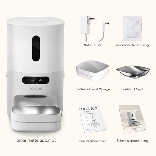 Pawsync Smart Futterautomat, 3 Stück, Farbwechselnde Erinnerung, Haustierfutter-Trockenmittel hält Futter trocken & frisch, bis zu 3 Monate, App-Benachrichtigungen