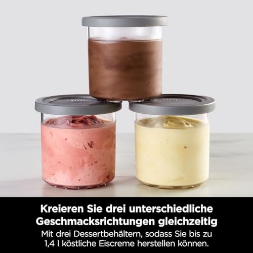 Ninja CREAMi Eismaschine & Frozen Dessert Maker mit 3 Behältern, 7 Programmen, macht Eiscreme, Gelato, Sorbet, Smoothie Bowl, Milchshakes und mehr, macht 1,4 L Eiscreme, Schwarz & Kupfer, NC300EUCP