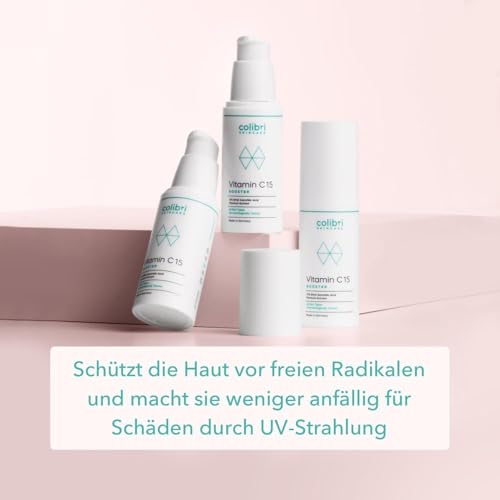 colibri skincare Vitamin C15 Booster 30ml - hochdosiertes, veganes Anti Aging Serum mit echten 15% Vitamin C - Gesichtspflege gegen Pigmentflecken und Augenringe - Made in Germany