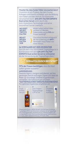 NIVEA Anti-Age Serum, Anti-Falten Serum mit Q10 mildert Falten und beugt ihrer Neuentstehung vor, straffendes Gesichtsserum mit Glycostop, Q10 Anti-Falten Experte Dual Action Serum (30 ml)