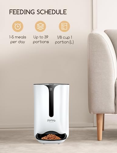 Faroro 7L Futterautomat Katze, Katzenfutter Automat mit Timer bis zu 5 Mahlzeiten am Tag, Portionskontrolle, 10s Sprachaufzeichnung, Geeignet für Kleine und Mittelgroße Haustiere