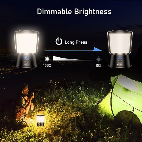 Blukar LED Campinglampe Tragbar, 2000 Lumen Superhell Camping Laterne Aufladbar Zeltlampe mit Haken, Stufenlos Dimmbar & 5 Leuchtmodi, 8+ Std. Dauer, Notfallleuchte für Camp, Stromausfall-Schwarz