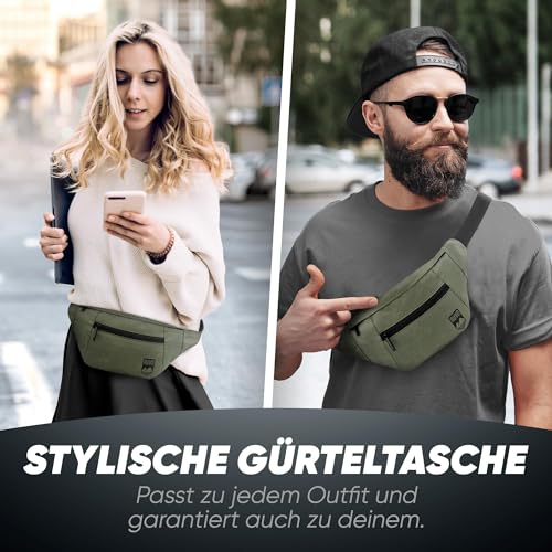 RUVO® Bauchtasche Herren und Damen | stylische Gürteltasche für maximalen Stauraum | 4 Fächer jeweils mit Reißverschluss | für alle Aktivitäten geeignet