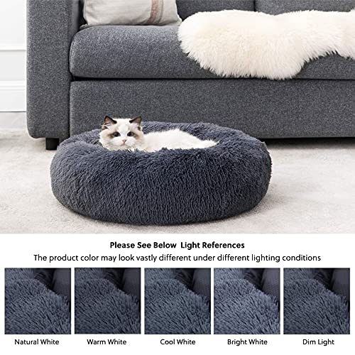BEDSURE Hundebett waschbar Flauschiges Katzenbett - Ø 50 cm Donut Kissen, Katzenschlafplatz für Katzen Kleine Mittelgroße Hunde, Plüsch Katzenkissen Rund Kuschelbett Katzen Bettchen, Dunkelgrau