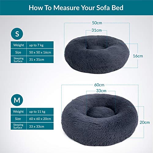BEDSURE Hundebett waschbar Flauschiges Katzenbett - Ø 50 cm Donut Kissen, Katzenschlafplatz für Katzen Kleine Mittelgroße Hunde, Plüsch Katzenkissen Rund Kuschelbett Katzen Bettchen, Dunkelgrau