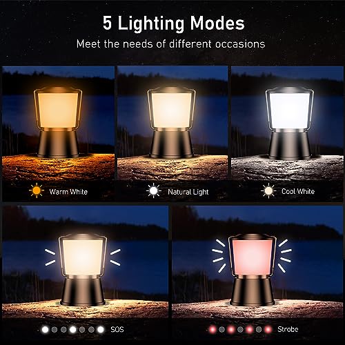 Blukar LED Campinglampe Tragbar, 2000 Lumen Superhell Camping Laterne Aufladbar Zeltlampe mit Haken, Stufenlos Dimmbar & 5 Leuchtmodi, 8+ Std. Dauer, Notfallleuchte für Camp, Stromausfall-Schwarz