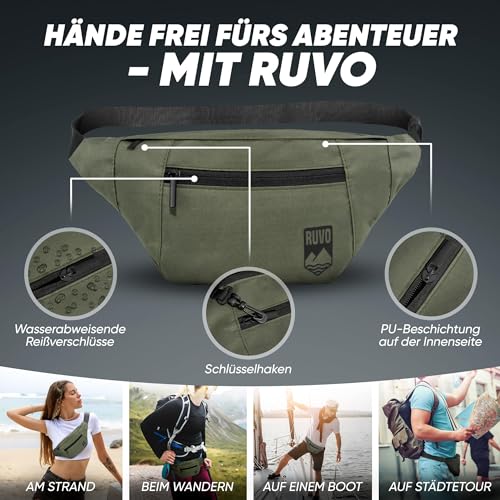 RUVO® Bauchtasche Herren und Damen | stylische Gürteltasche für maximalen Stauraum | 4 Fächer jeweils mit Reißverschluss | für alle Aktivitäten geeignet