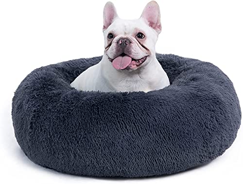 BEDSURE Hundebett waschbar Flauschiges Katzenbett - Ø 50 cm Donut Kissen, Katzenschlafplatz für Katzen Kleine Mittelgroße Hunde, Plüsch Katzenkissen Rund Kuschelbett Katzen Bettchen, Dunkelgrau