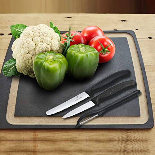 Victorinox Swiss Classic, Profi Gemüsemesser Set mit Schäler, 3-teilig, , Robuster Kunststoffgriff, schwarz