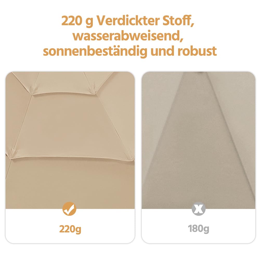 Yaheetech Sonnenschirm mit 3-lagigem Dach Φ 324 cm Neigbarer Gartenschirm UV-Schutz belüftet Marktschirm Outdoor Schirm Rund Sonnenschutz für Garten/Balkon/Terrasse/Strand, Hellbraun