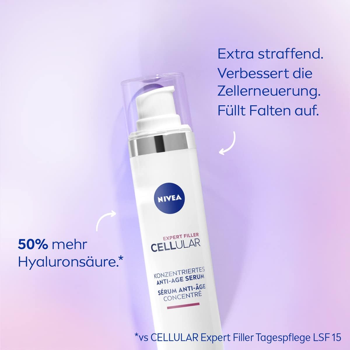 NIVEA Cellular Expert Filler Konzentriertes Anti-Age Serum, effektive Gesichtspflege mit Hyaluron- und Folsäure, Hyaluron Serum für jünger aussehende Haut (40 ml)