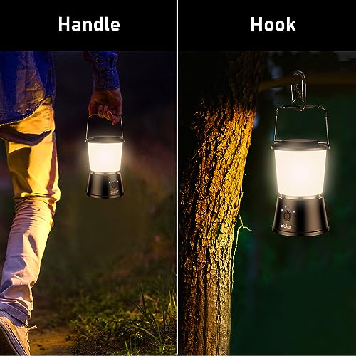 Blukar LED Campinglampe Tragbar, 2000 Lumen Superhell Camping Laterne Aufladbar Zeltlampe mit Haken, Stufenlos Dimmbar & 5 Leuchtmodi, 8+ Std. Dauer, Notfallleuchte für Camp, Stromausfall-Schwarz