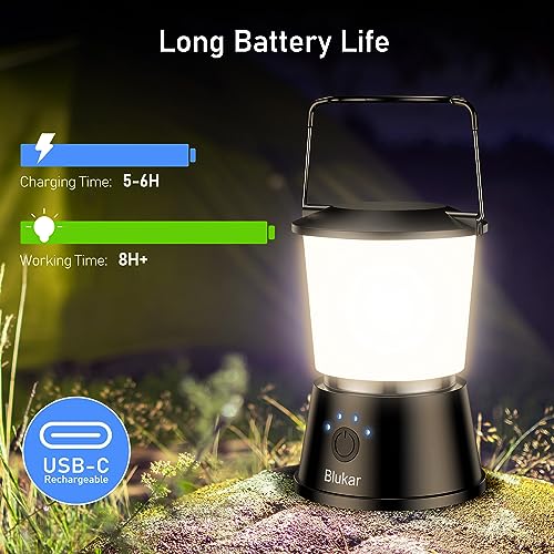 Blukar LED Campinglampe Tragbar, 2000 Lumen Superhell Camping Laterne Aufladbar Zeltlampe mit Haken, Stufenlos Dimmbar & 5 Leuchtmodi, 8+ Std. Dauer, Notfallleuchte für Camp, Stromausfall-Schwarz