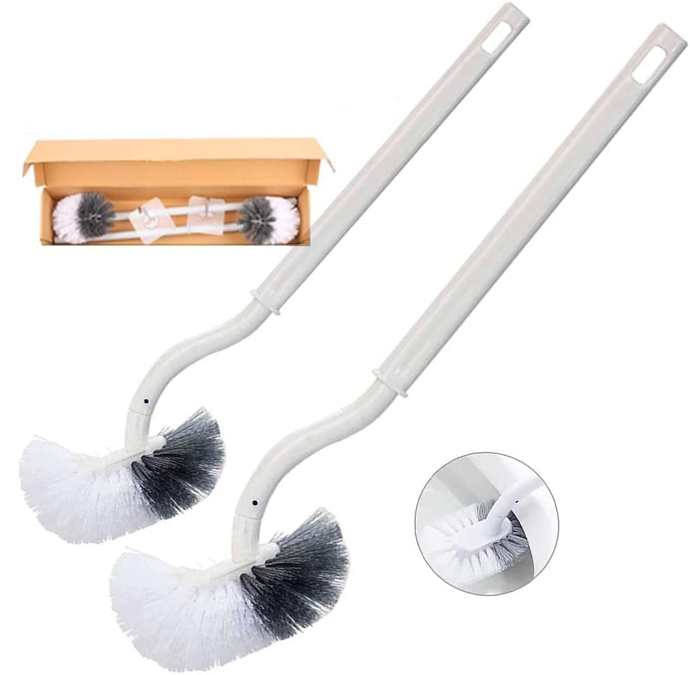 2 Pack Toilettenbürste, Klobürste mit randreiniger, Upgrade WC Bürste, Klobürste gebogen, Langer Stiel, Kunststoff-Toilettenbürstenset mit Starken Borsten für Tiefenreinigung