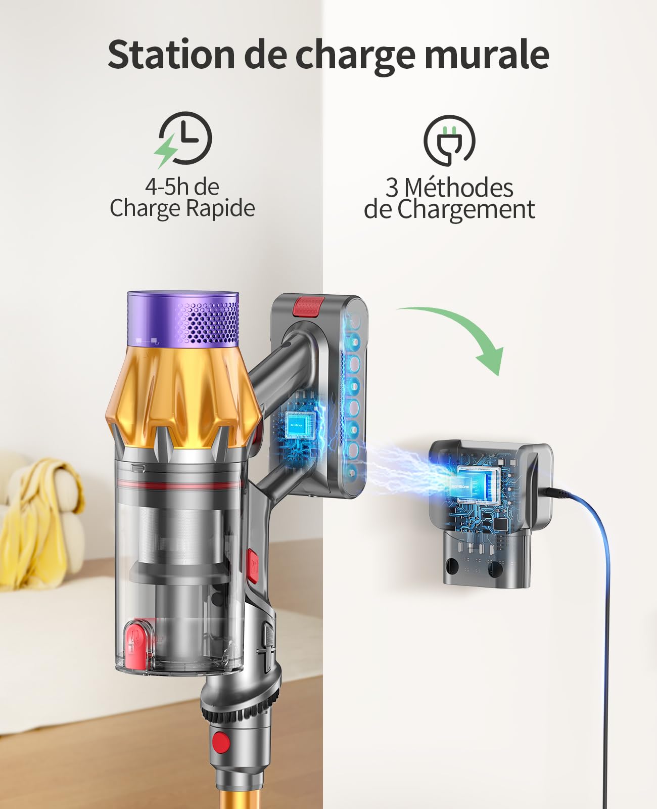 SunSare Akku Staubsauger, 45 KPa/550 W/60 Min. Kabelloser Staubsauger mit Touchscreen, 1,5-Liter-Staubbehälter für Böden/Teppiche/Tierhaare(X7A)
