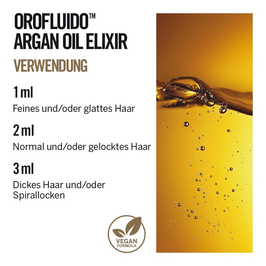 REVLON PROFESSIONAL Orofluido Argan Oil Elixir, 100 ml, nährende Leave in Haarpflege mit Arganöl, glättendes Haaröl für geschmeidiges, glänzendes Haar, mit Anti Frizz, vegan