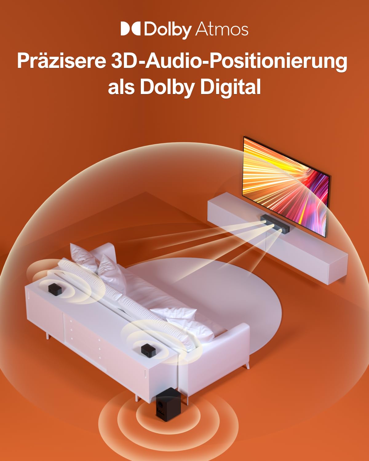 ULTIMEA 5.1 Dolby Atmos, 3D Surround Sound System Soundbar für TV Geräte, Soundbar mit Subwoofer, TV Lautsprecher für Heimkino mit einstellbarem Bass, Poseidon D60-Serie