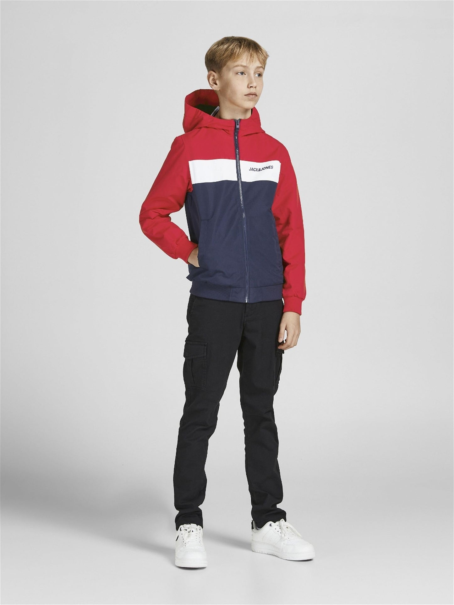 JACK & JONES JUNIOR Jungen JJERUSH Blocking Hood Bomber NOOS JNR Jacke, True Red/Detail:Blocking,152