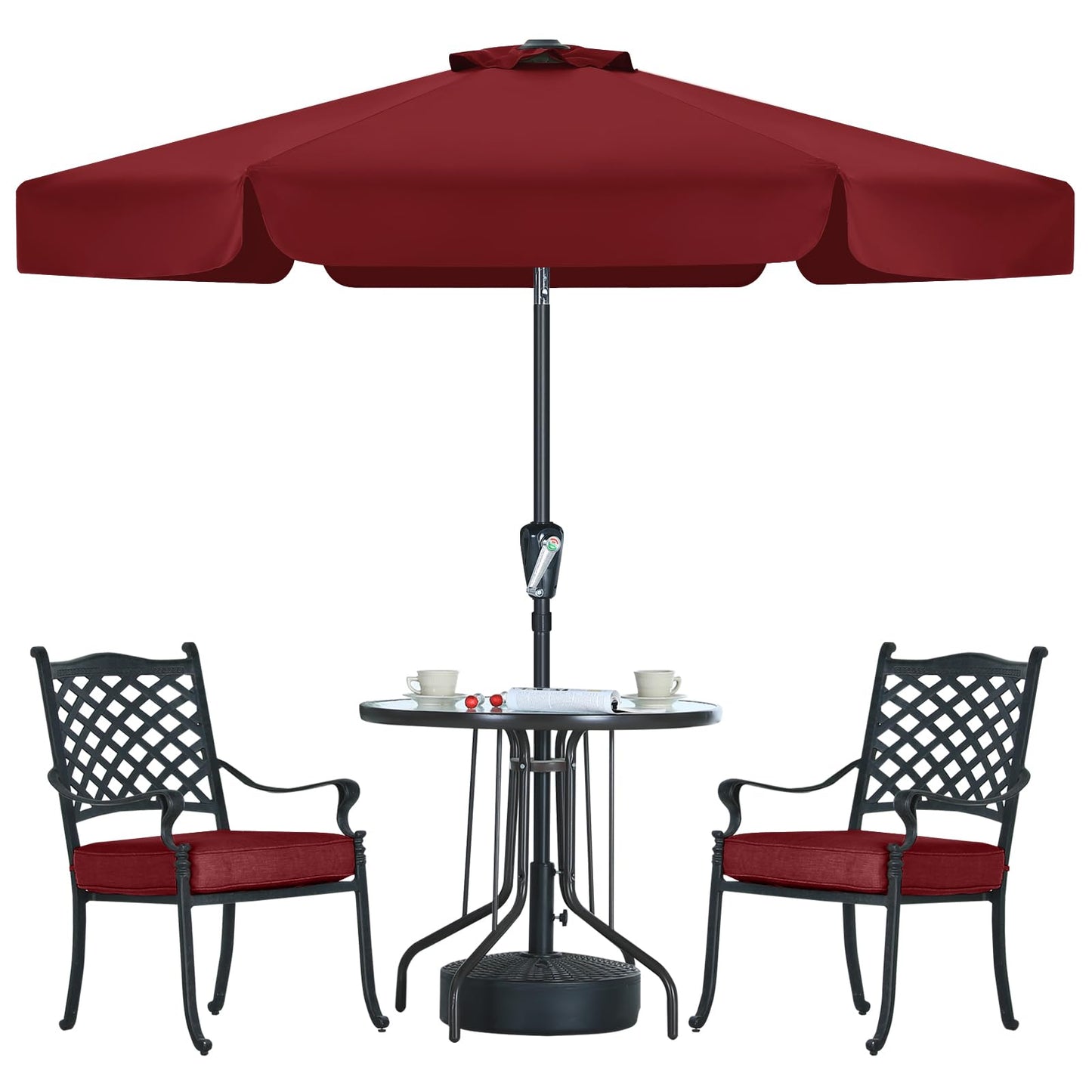 MasterCanopy 230 cm Sonnenschirm mit Volant Patioschirm Gartenschirm Terrassenschirm Tischschirm Martkschirm, Burgund