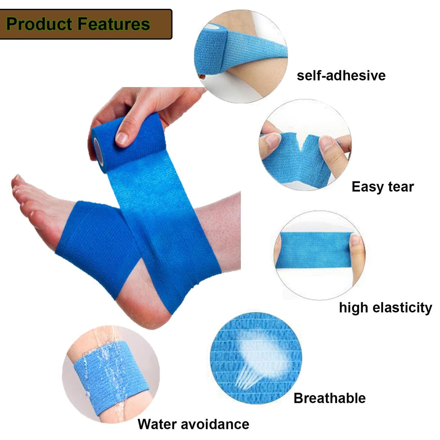 ANAMPION Selbsthaftende Bandage 24Rollen,5cmx4.5m Non-Woven Haftbandage Selbstklebend für Mensch und Tier,Flexibel Selbstklebender Verband für Sprunggelenke Schwellung,Sport,Haustiere(12-Farbe Mix)