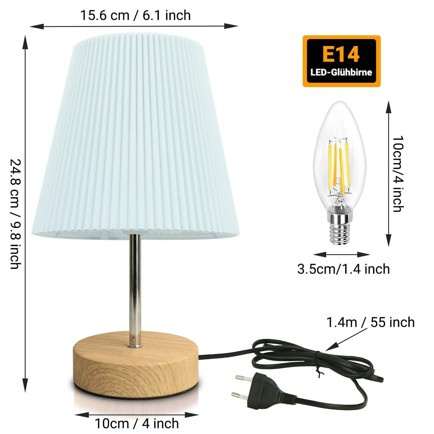 Nachttischlampe Touch Dimmbar, HSLighting Tischlampe Touch Dimmbare Glühbirne 3 Helligkeitsstufen Einstellbar Schreibtischlampe Minimalistische Tischleuchte für Nachttisch Schlafzimmer Lesen Wohnzimme