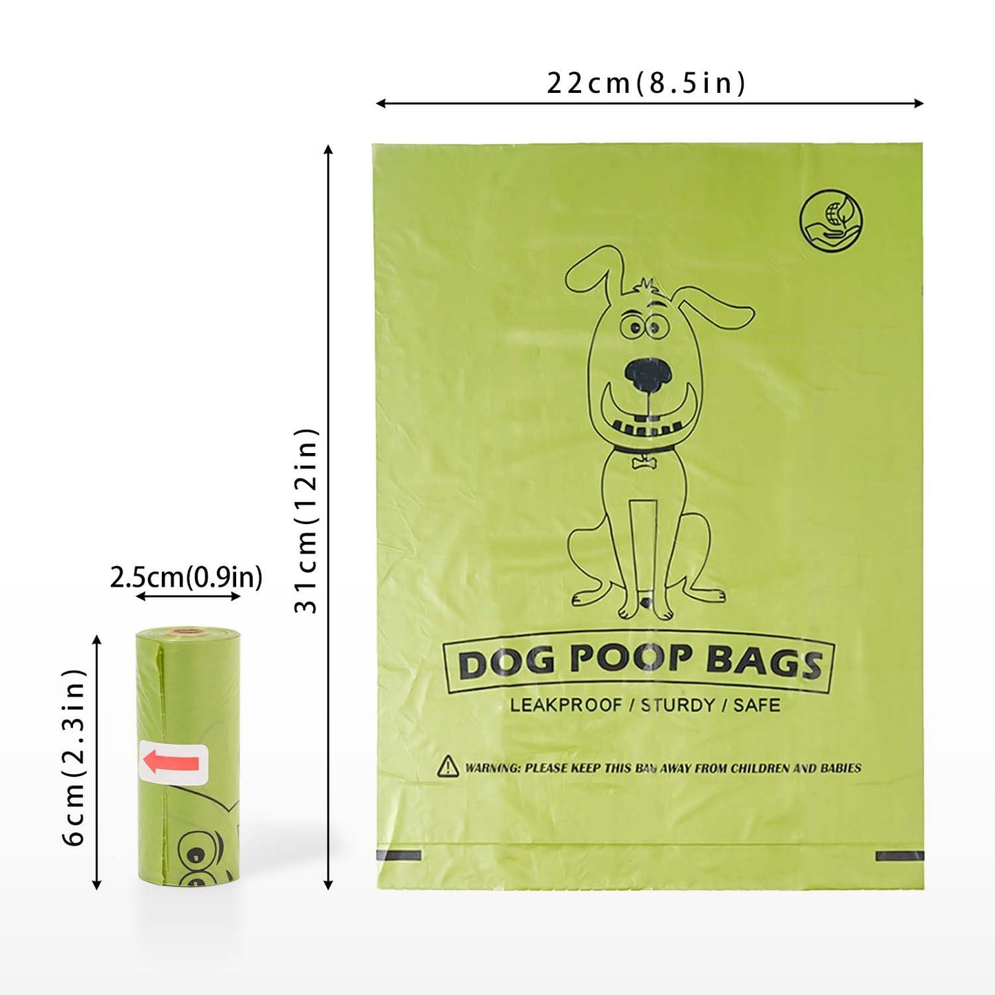 AiTodos® 600 Artikel Hundekotbeutel, Mais-Dip-Mix PET, Polyethylen + Biologisch Abbaubares Material, Halb Biologisch Abbaubarer Hundekotbeutel, Unterwegs – 31 x 23 cm – Grün (40 Rollen à 15 Stück)