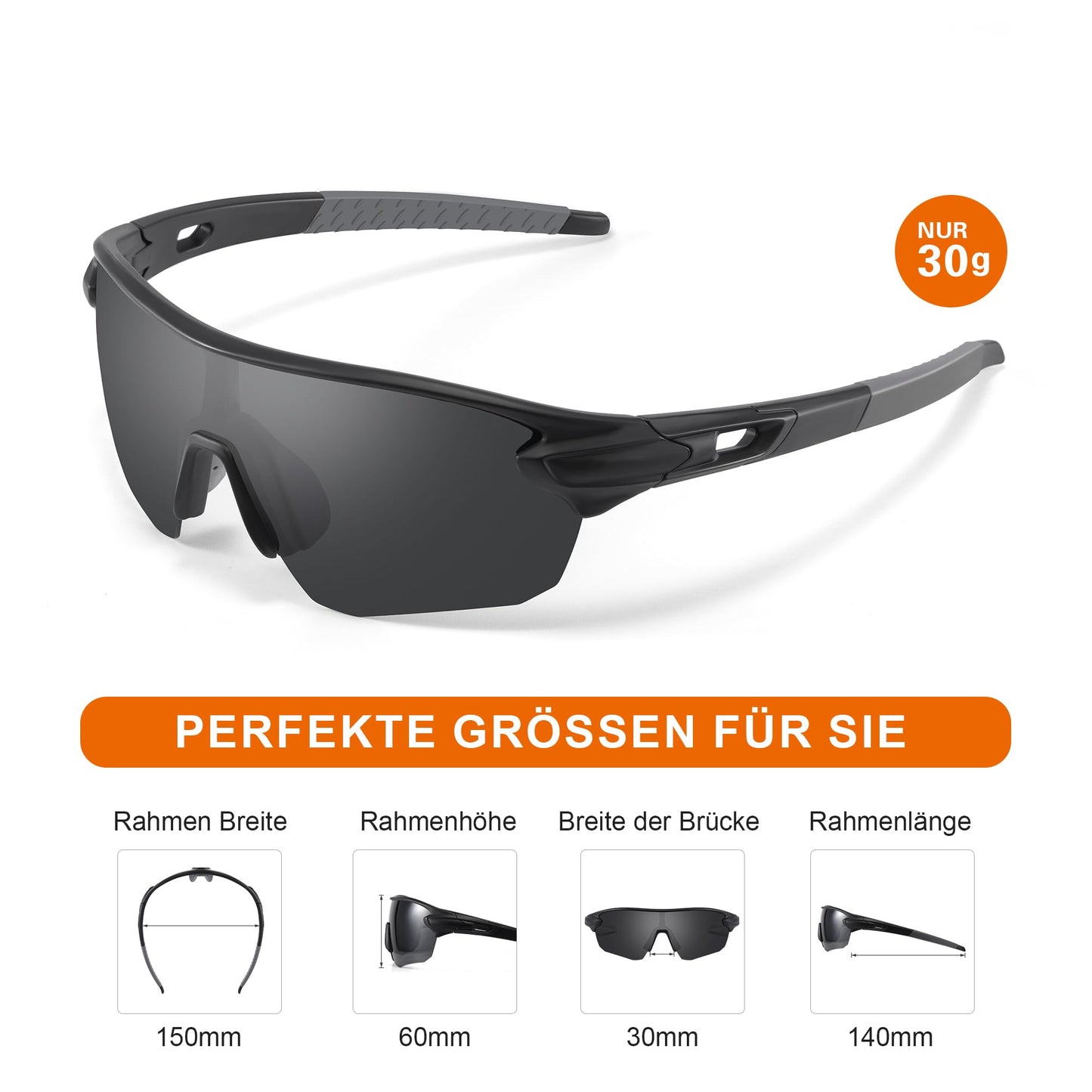 suoso Sportbrille-Fahrradbrille-Herren-Damen-Polarisierte-Sonnenbrille-Sunglasses-Men-Women-UV400 Schutz-Schnelle Brille Rave,a-Schwarz Grau