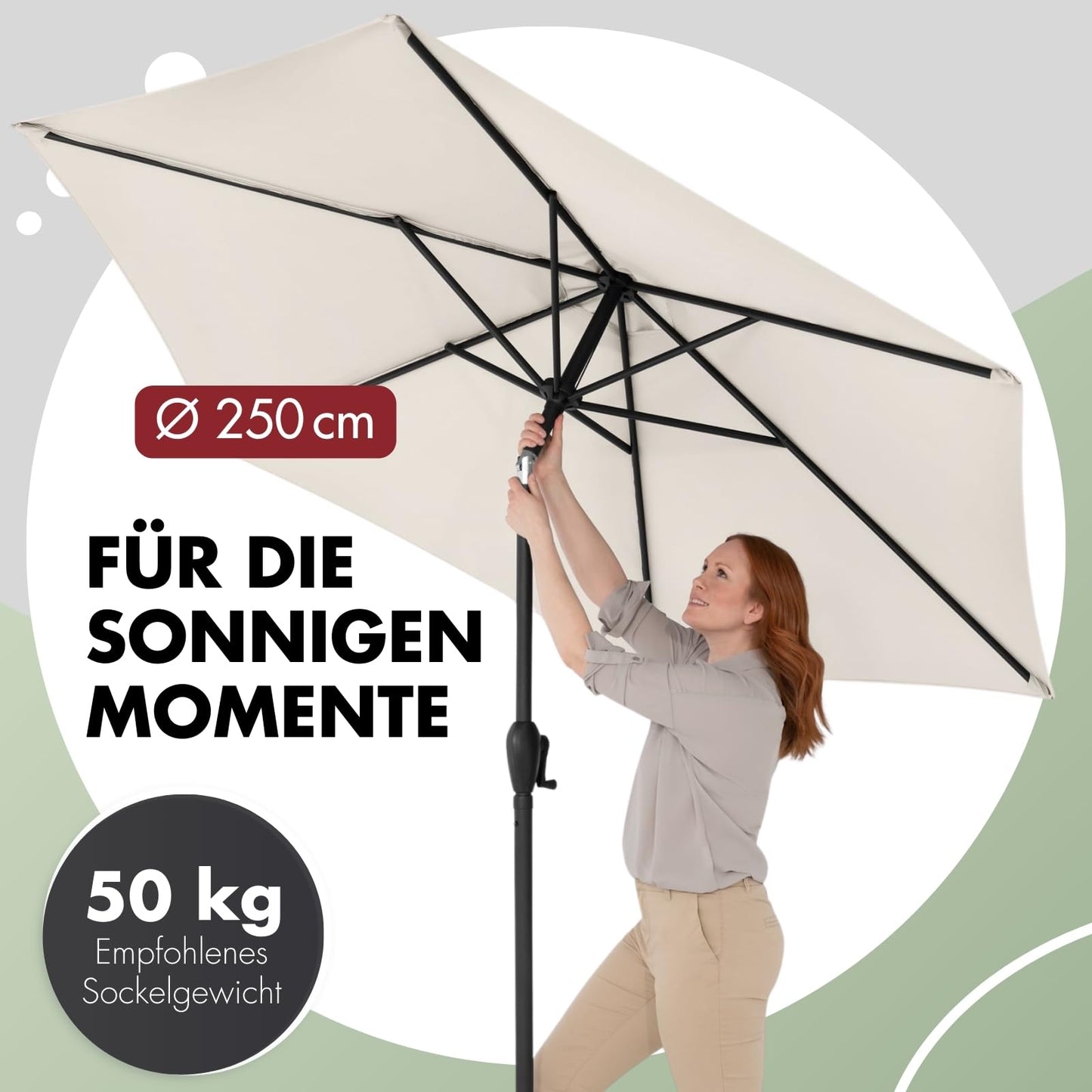 Doppler Sonnenschirm für den Garten Jack 250cm in Natur - Runder Sonnenschirm für Balkon & Terrasse - Schirm knickbar - Balkonsonnenschirm - Kurbelschirm - Gartenschirm mit Kurbelfunktion