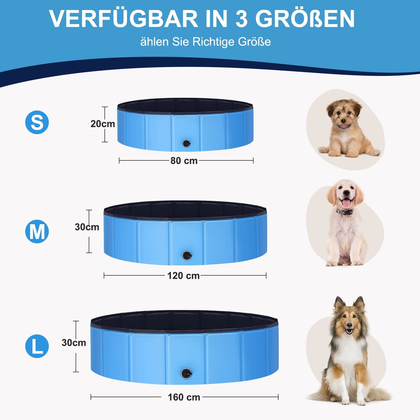 Ezilif Hundepool für Große & Kleine Hunde, Faltbare Hunde Pool rutschfest, 80 x 20cm Schwimmbecken für Hunde Verdickt PVC, Planschbecken Hund Verschleißfest, Hundebadewanne Swimmingpool