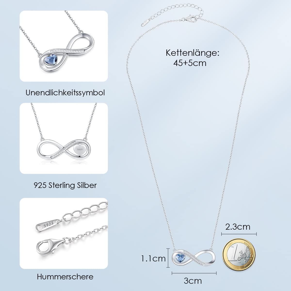 LOUISA SECRET Kette Damen Infinity Herz Halskette 925 Sterling Silberr or Messing mit Rose Gold, Kristall Ketten Anhänger mit Zirkonia, Geburtstag Valentinstag Weihnachten Muttertag Schmuck Geschenke