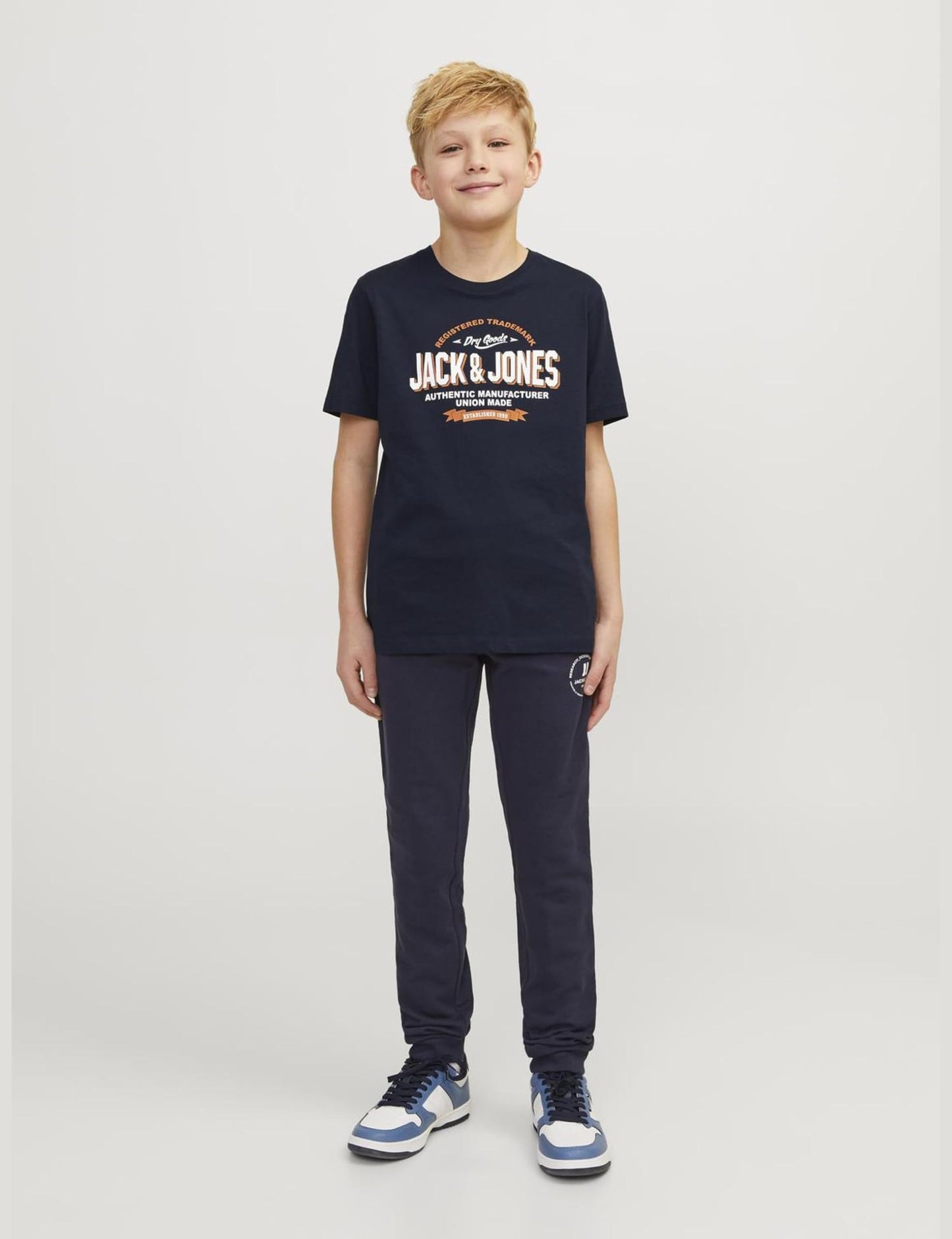 Jack & Jones Jungen T-Shirt JJELOGO Tee SS O-Neck 2 COL S NOOS JNR, Navy Blazer/Print:White + Marmelade,152