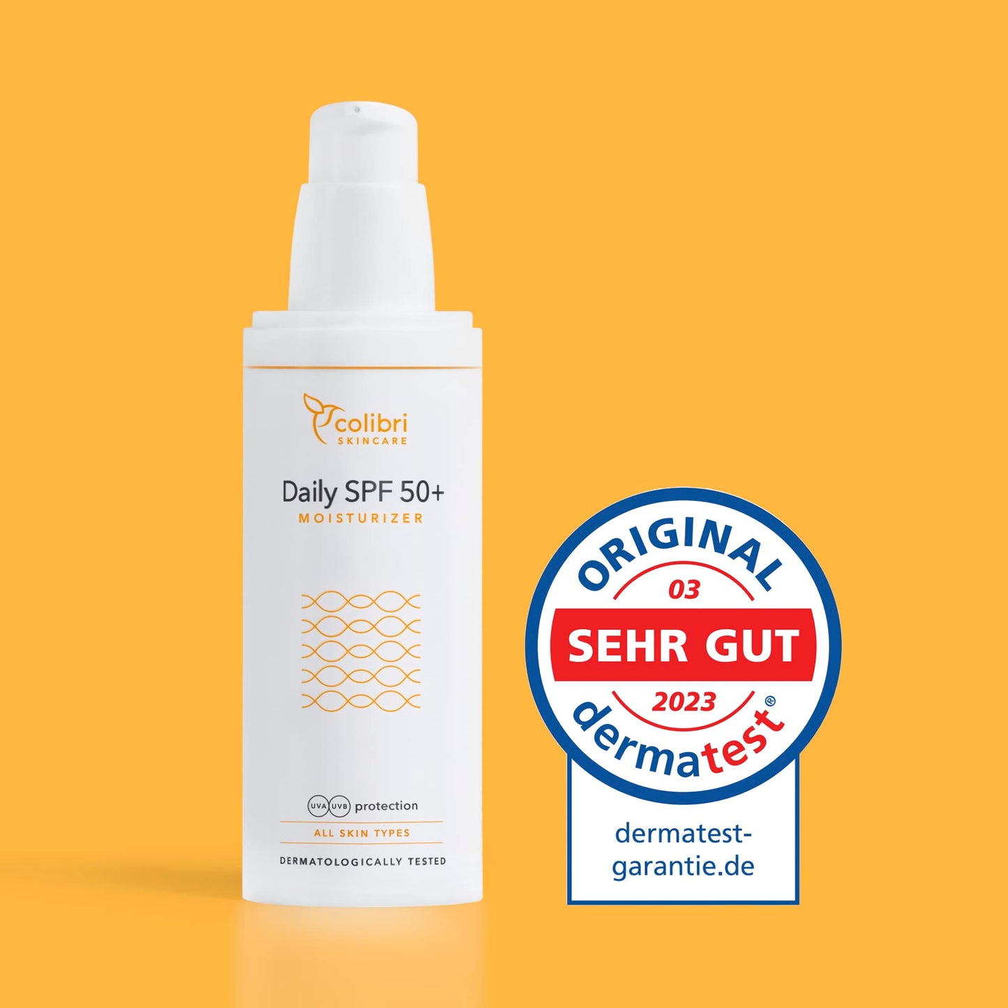 colibri skincare Daily SPF 50+ Moisturizer 80ml - Tagescreme mit LSF 50 - wasserfester Breitbandspektrum - leichte Gesichtscreme mit UV Schutz - weißelt nicht - Sonnencreme Gesicht 50