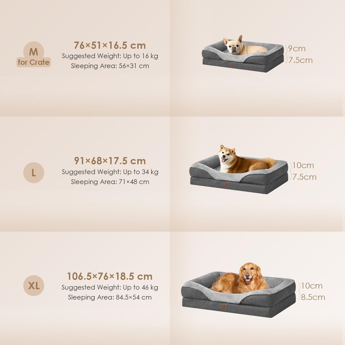 EHEYCIGA Orthopädisches Hundebett Grosse Hunde, Memory Foam Waschbar und Wasserdicht Hundekorb mit 4 Rändern, Hundesofa Hundecouch rutschfest, Grau, 106.5x76x18.5 cm