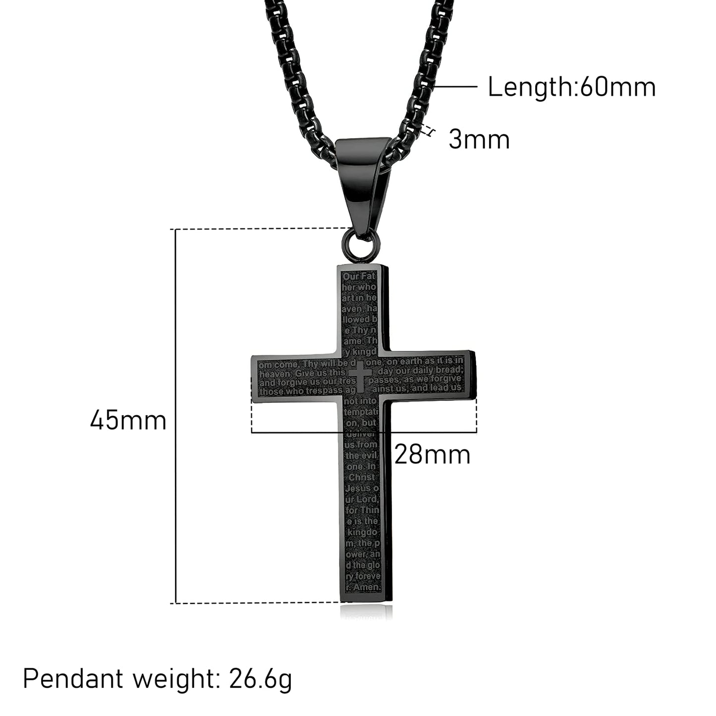 MERTTURM Kreuz Halskette für Herren, Schmuck Edelstahl, Kreuz Anhänger mit 60cm Kette, Farbe Schwarz(lichtecht & schweißfest)