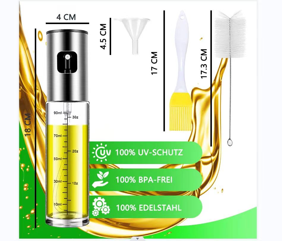 BETA NOBLE〖Verstärkte〗Ölsprüher zum Kochen, Öl Sprühflasche, Ölspray zum Kochen, Olivenölsprüher für Salat, Grillen, Backen in der Küche