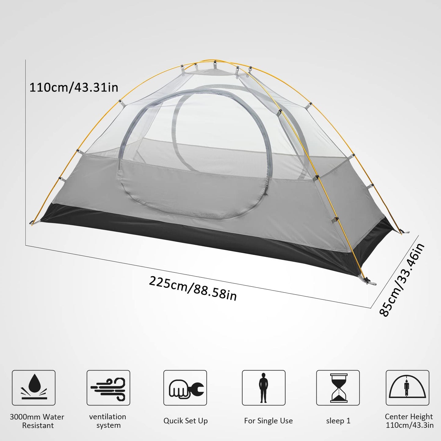 Bessport Zelt 1 & 2 & 4 Personen Ultraleichte, 3-4 Saison Wasserdicht & Winddicht Kuppelzelt, Kleine Packungsgröße, Geeignet für Erwachsene, Wandern, Camping, Outdoor (1 Person- Grau)