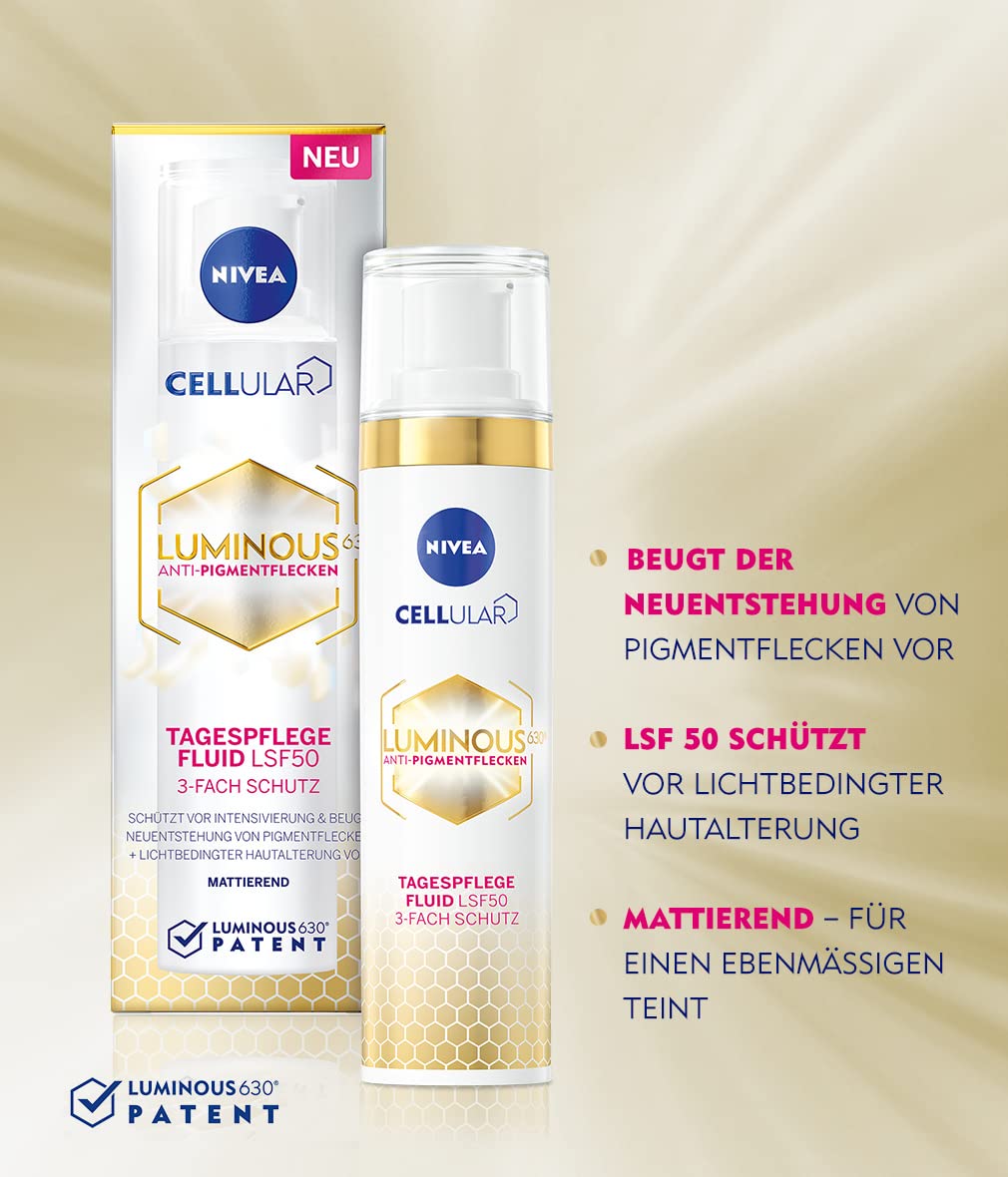 NIVEA Cellular LUMINOUS 630® Tagespflege Fluid und Intensiv-Serum Set, Anti-Pigmentflecken Pflegeset, inklusive Anti-Aging Tagespflege und Serum, Geschenkbox (1 x 40 ml, 1 x 30 ml)