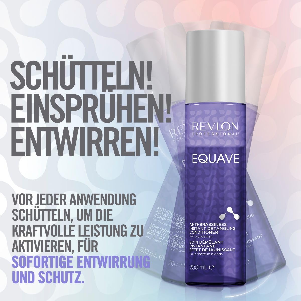 REVLON PROFESSIONAL EQUAVE Anti-Brassiness Instant Detangling Conditioner, 200 ml, entwirrender Leave in Sprühconditioner für blondes, weißes & blondiertes Haar, 2-Phasen Haarpflege mit Hitzeschutz