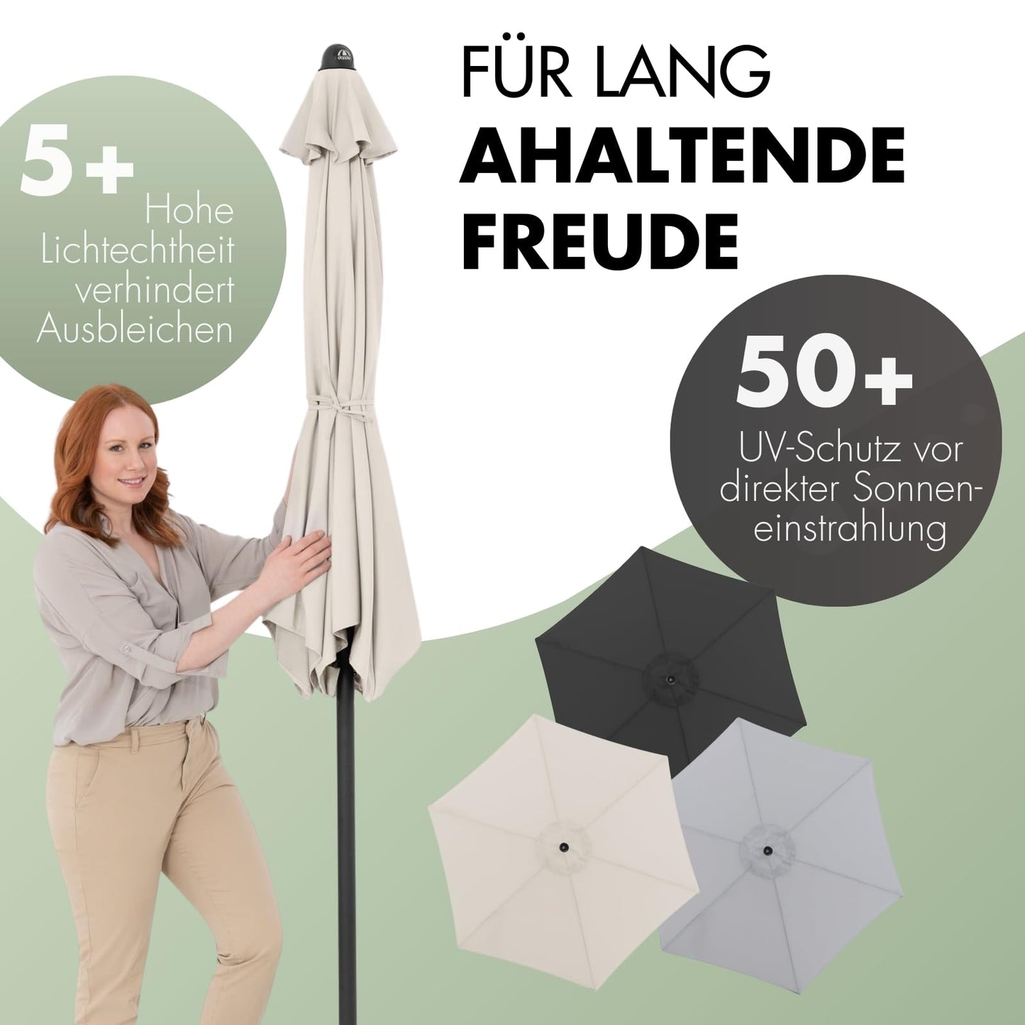 Doppler Sonnenschirm für den Garten Jack 250cm in Natur - Runder Sonnenschirm für Balkon & Terrasse - Schirm knickbar - Balkonsonnenschirm - Kurbelschirm - Gartenschirm mit Kurbelfunktion