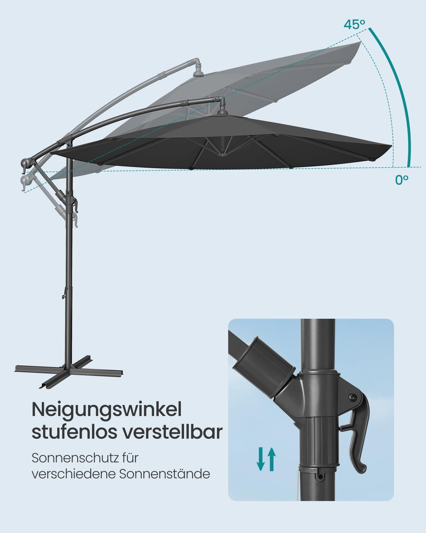 SONGMICS Sonnenschirm, Ampelschirm 300 cm d, mit Ständer, Sonnenschutz Balkon, Balkonschirm, UV-Schutz UPF 50+, mit Kurbel zum Öffnen und Schließen, für Terrasse, Garten, grau GPU116G01