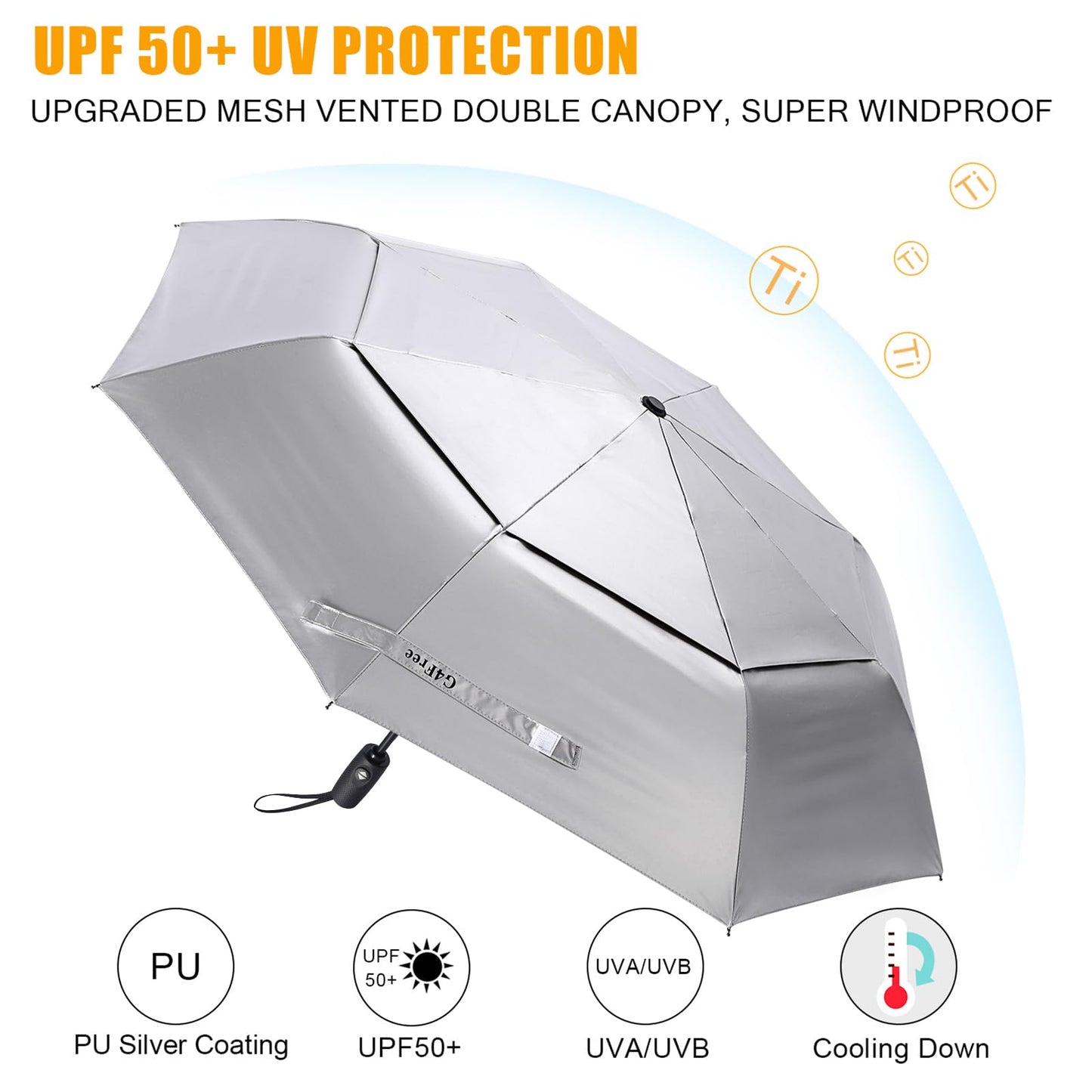 G4Free UPF 50+ UV-Schutz Reiseschirm 42/46 Inch Winddicht Silberbeschichtung Sonnenblockierender Regenschirm