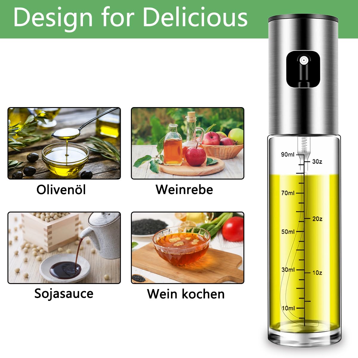 BETA NOBLE〖Verstärkte〗Ölsprüher zum Kochen, Öl Sprühflasche, Ölspray zum Kochen, Olivenölsprüher für Salat, Grillen, Backen in der Küche
