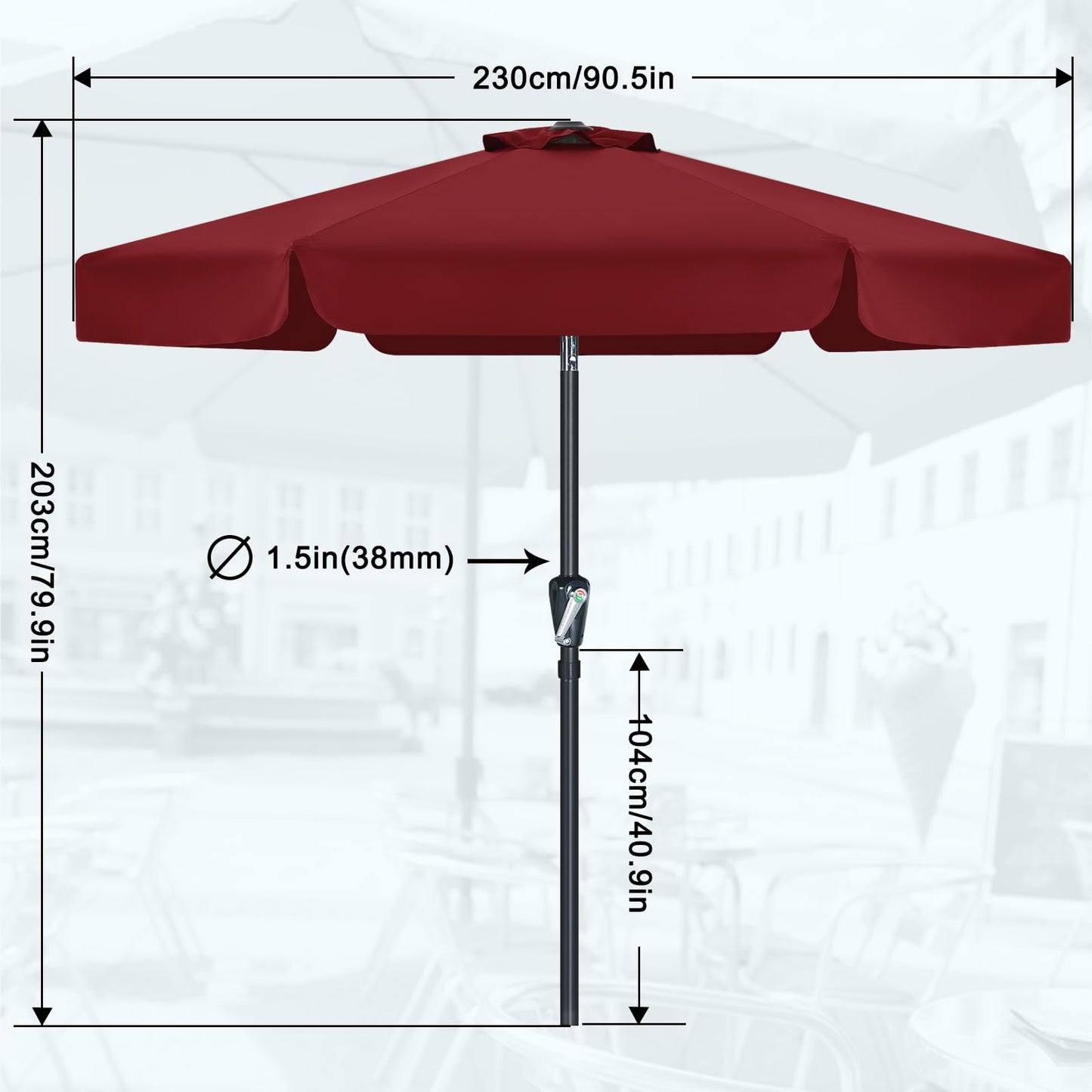 MasterCanopy 230 cm Sonnenschirm mit Volant Patioschirm Gartenschirm Terrassenschirm Tischschirm Martkschirm, Burgund
