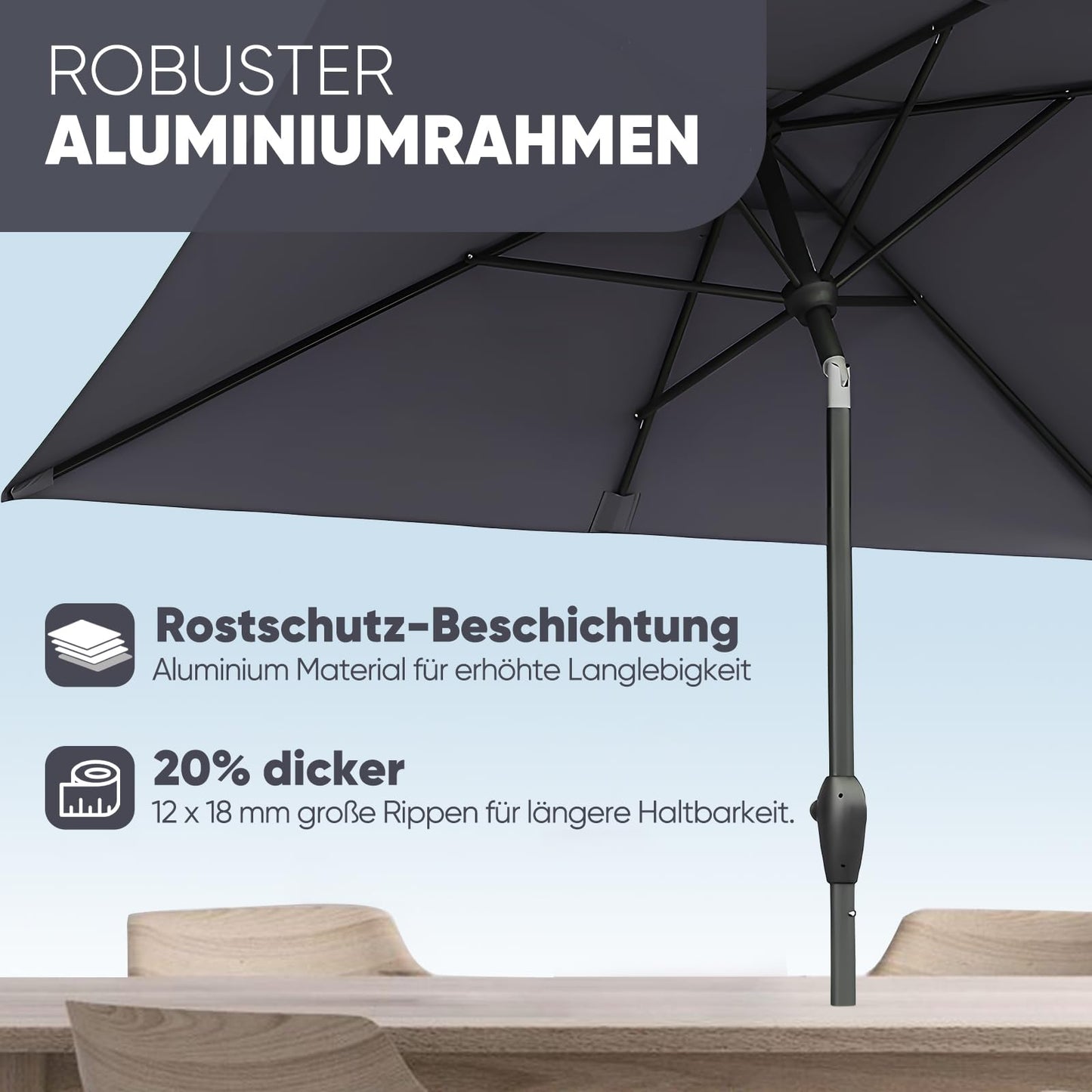 Sekey Aluminum Sonnenschirm 210 × 140 cm Sonnenschirm Balkon Sonnenschirm Rechteckig für Balkon Garten & Terrasse Sonnenschutz UV 50+