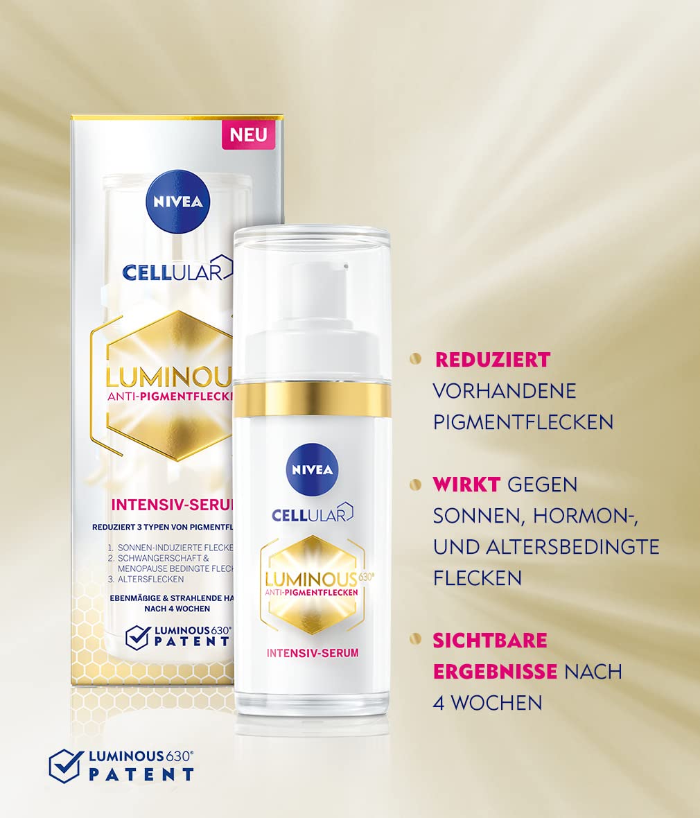 NIVEA Cellular LUMINOUS 630® Tagespflege Fluid und Intensiv-Serum Set, Anti-Pigmentflecken Pflegeset, inklusive Anti-Aging Tagespflege und Serum, Geschenkbox (1 x 40 ml, 1 x 30 ml)