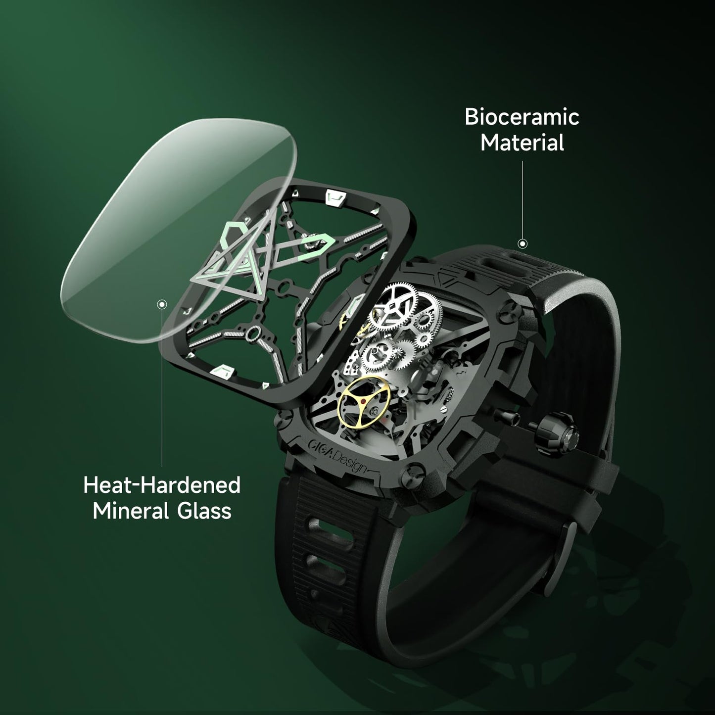 CIGA Design Automatische mechanische Uhr – X-Serie Auge des Horus Armbanduhr für Herren, Skelett-Stil, Biokeramikgehäuse mit Silikonbändern (Silber), Silber, Modern