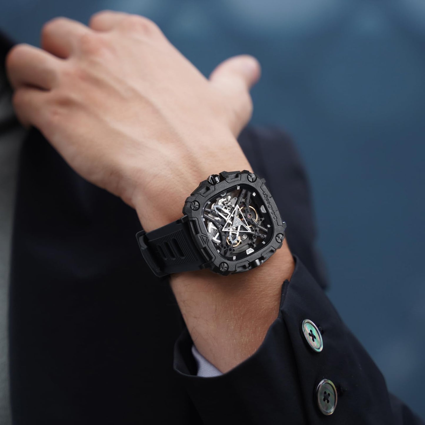 CIGA Design Automatische mechanische Uhr – X-Serie Auge des Horus Armbanduhr für Herren, Skelett-Stil, Biokeramikgehäuse mit Silikonbändern (Silber), Silber, Modern